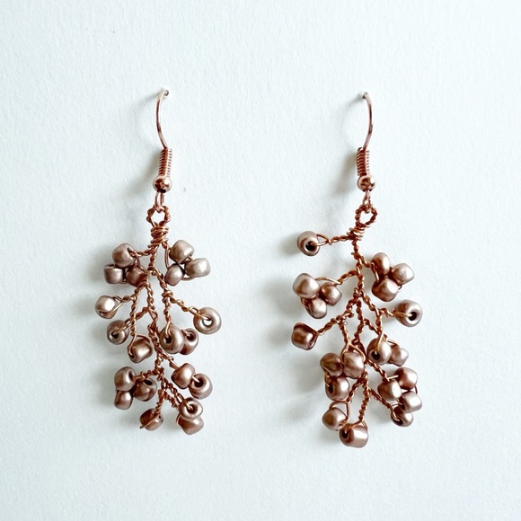 Bead Twist Wire Rose Gold Earrings - Picture 2 of 5